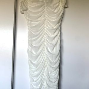 FashionNova Runched MIDI Dress WHITE Size: L